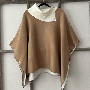 NEW Anne Klein Camel / Ivory Sweater Poncho (XL)